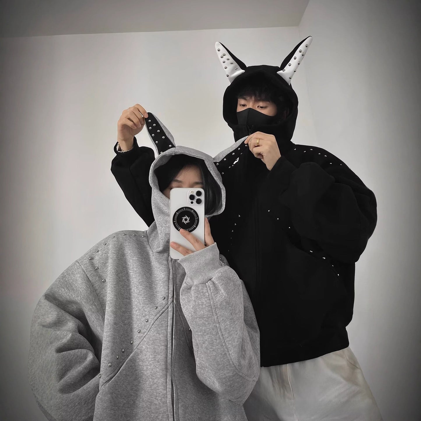 Unisex Zip-Up Hoodie with Doberman Ear Design