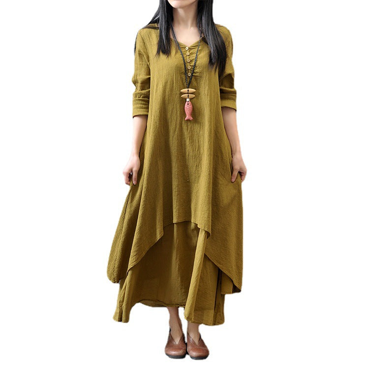 large swing linen dress loose long sleeve cotton linen