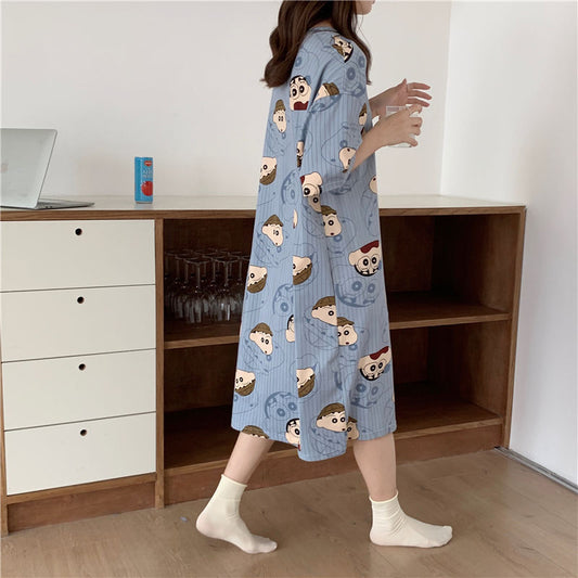 Cute Cartoon Short-Sleeve Nightdress ? Loose Korean-Style Homewear for Women & Maternity