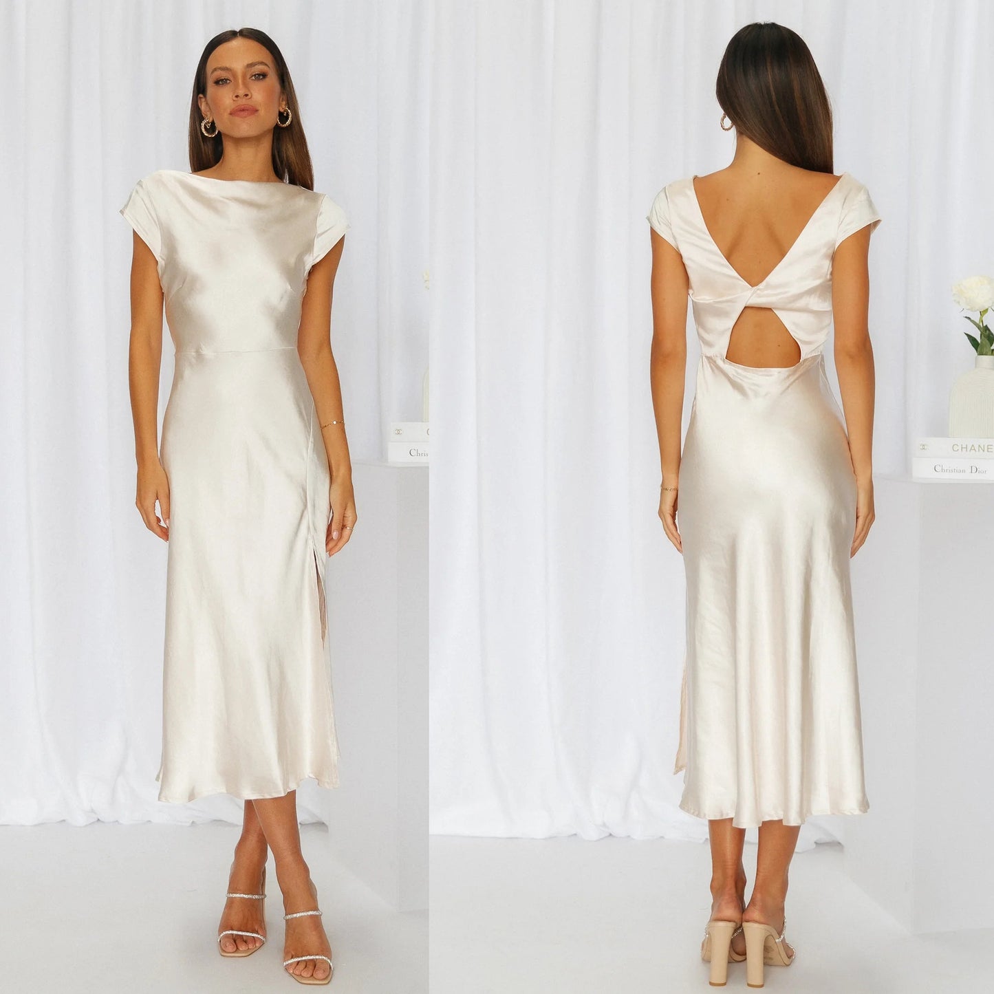 Satin solid-colored dress