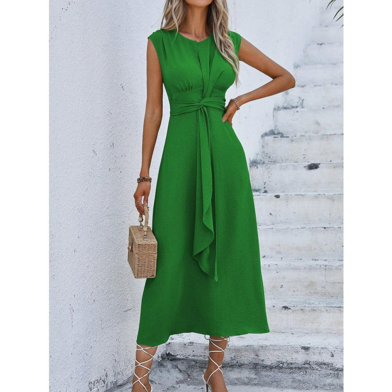 Sleeveless A-Line Dress with Waist Tie