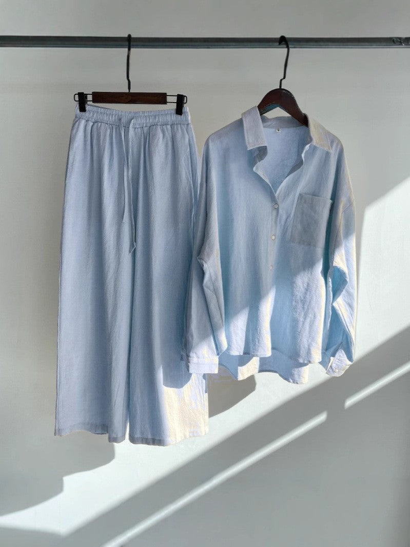 Long-sleeved shirt set for large-sized women's wear