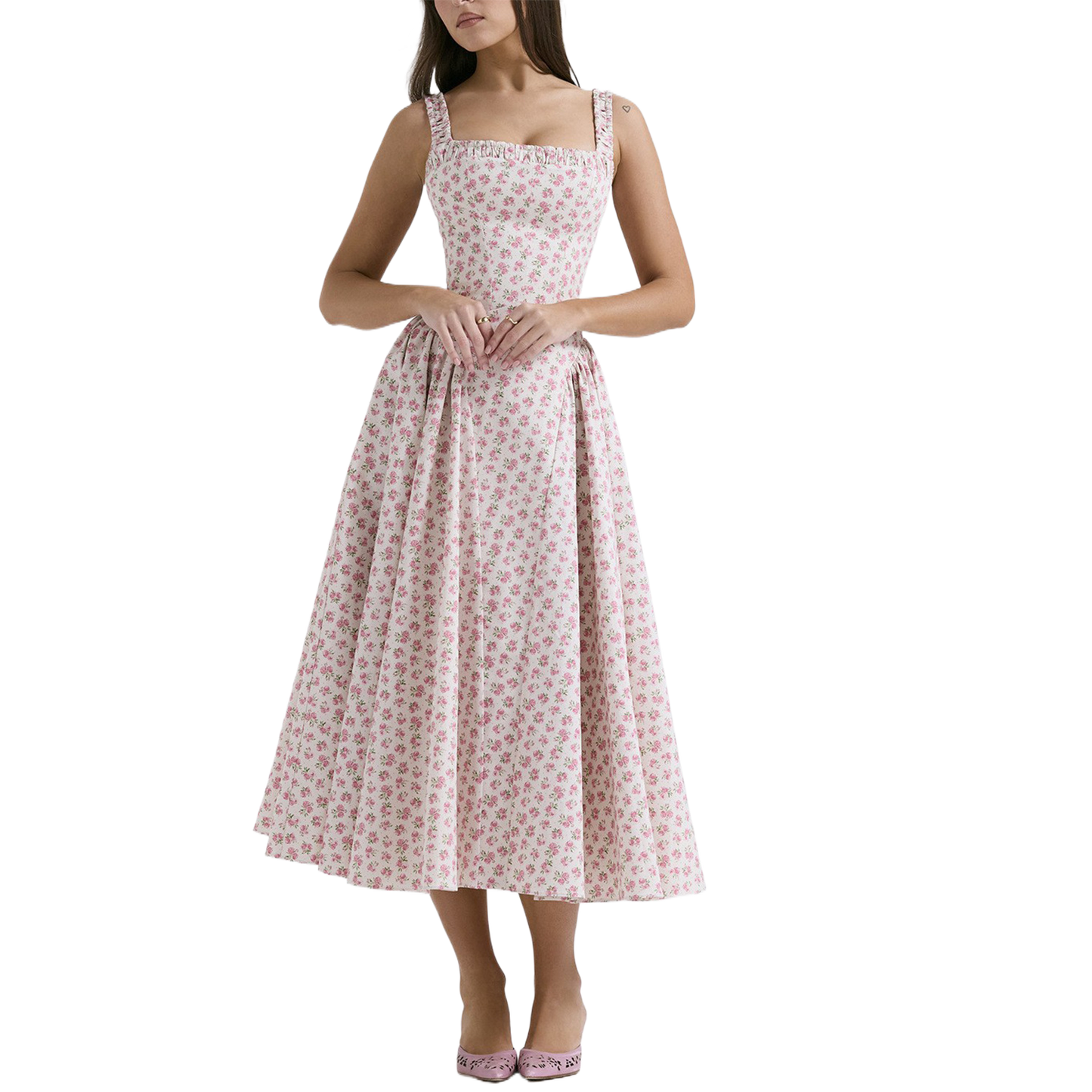 Summer Floral Bohemian Style Waist Slimming Look Backless Holiday Style Suspender Mid-Length Dress