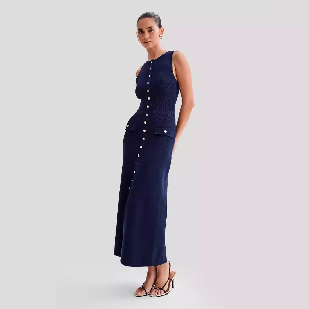 2024 Summer New Sleeveless Round Neck Slim Knitted Dress