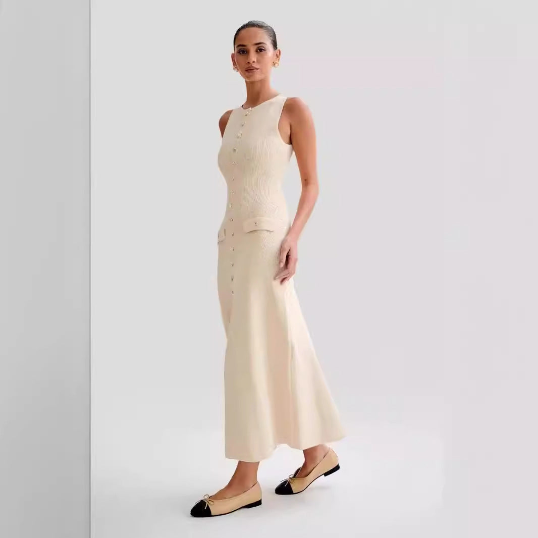 2024 Summer New Sleeveless Round Neck Slim Knitted Dress