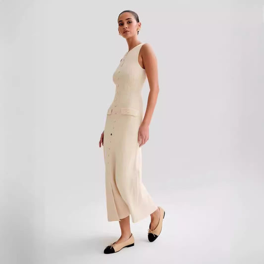 2024 Summer New Sleeveless Round Neck Slim Knitted Dress