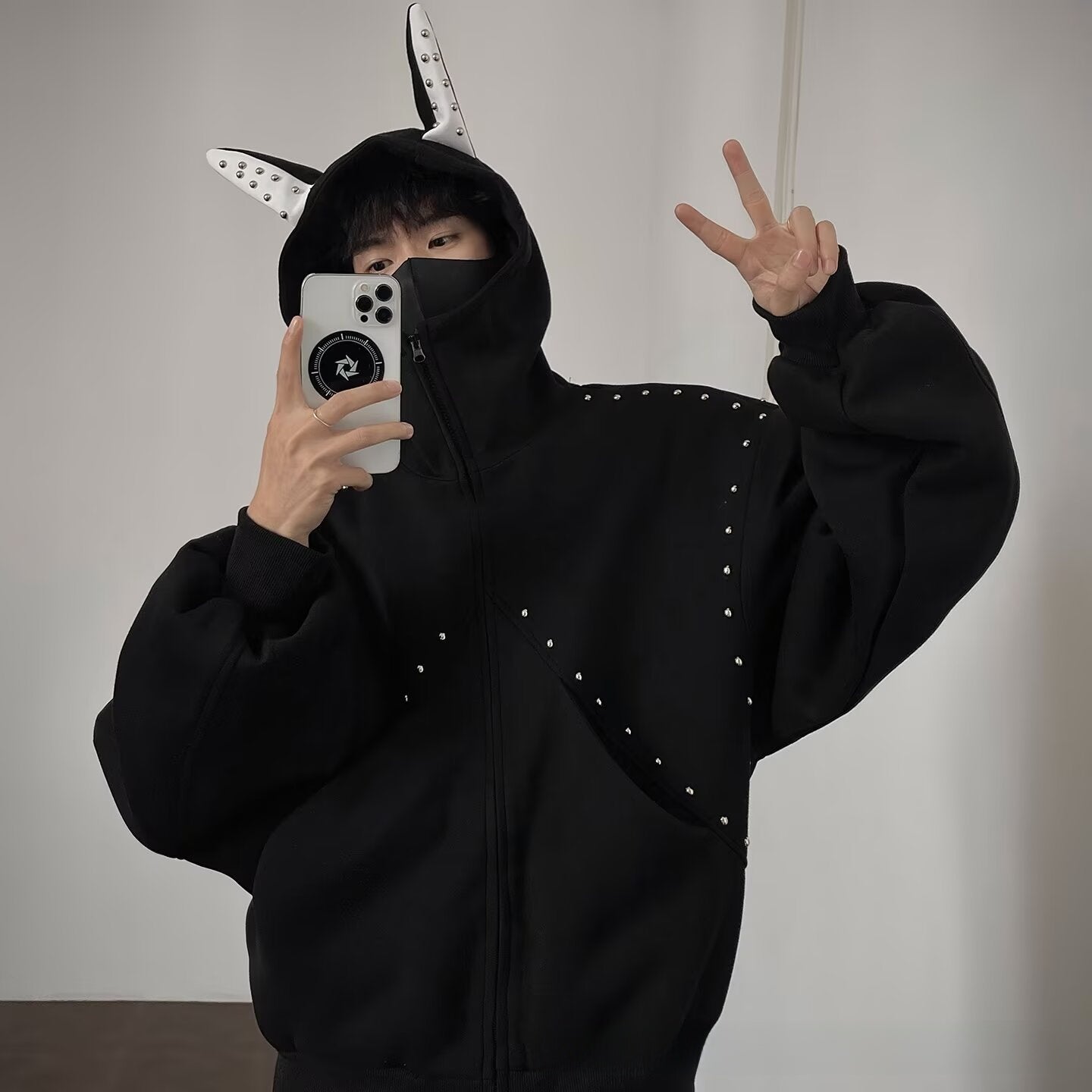 Unisex Zip-Up Hoodie with Doberman Ear Design