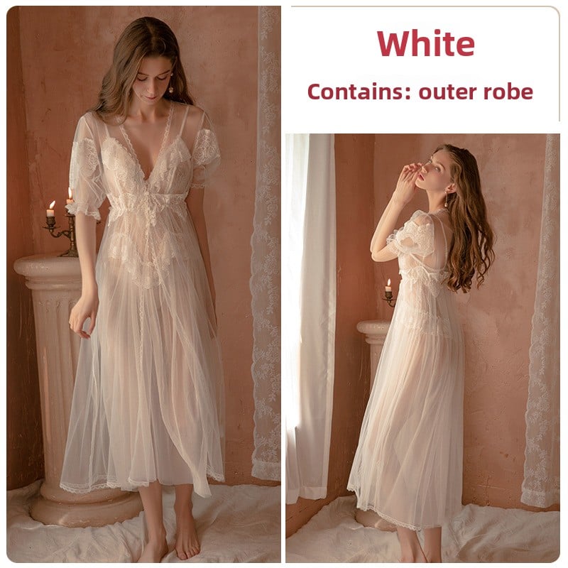 Long pajama see-through nightgown set