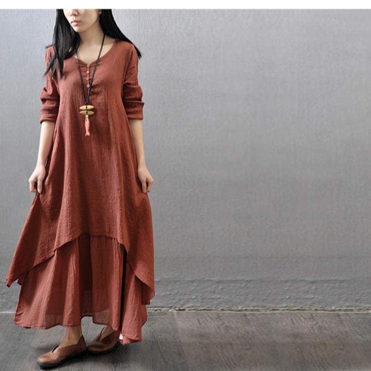 large swing linen dress loose long sleeve cotton linen