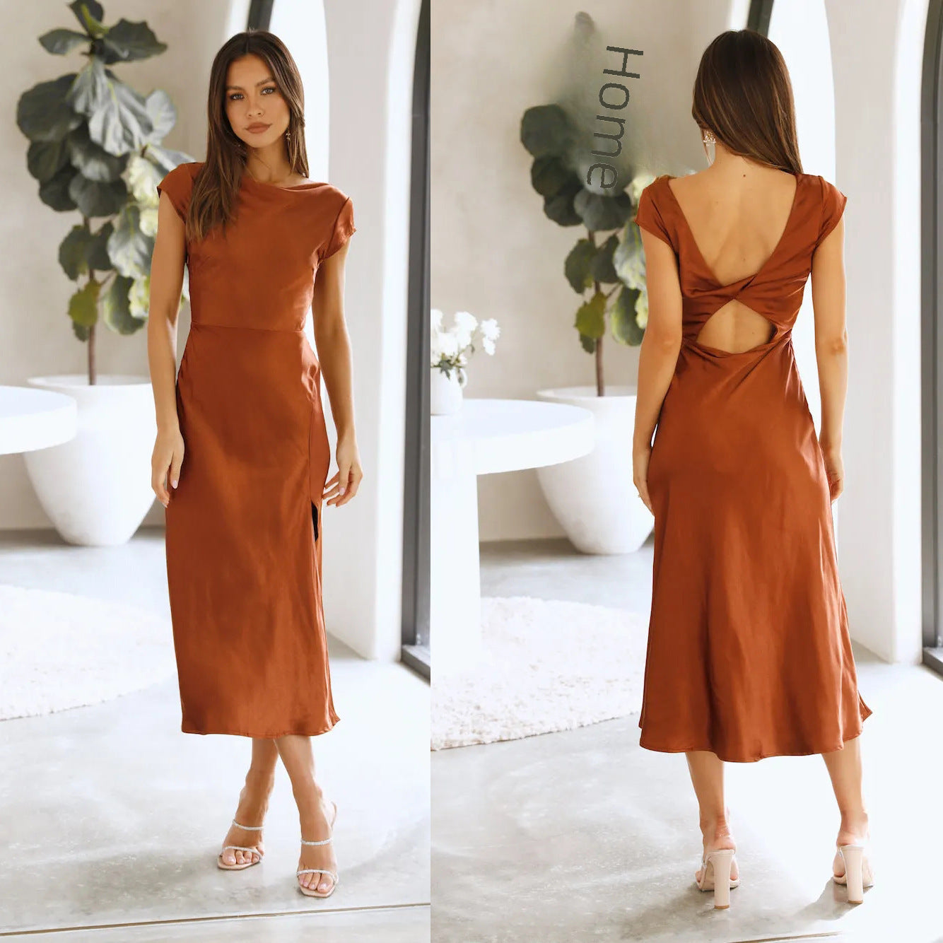 Satin solid-colored dress