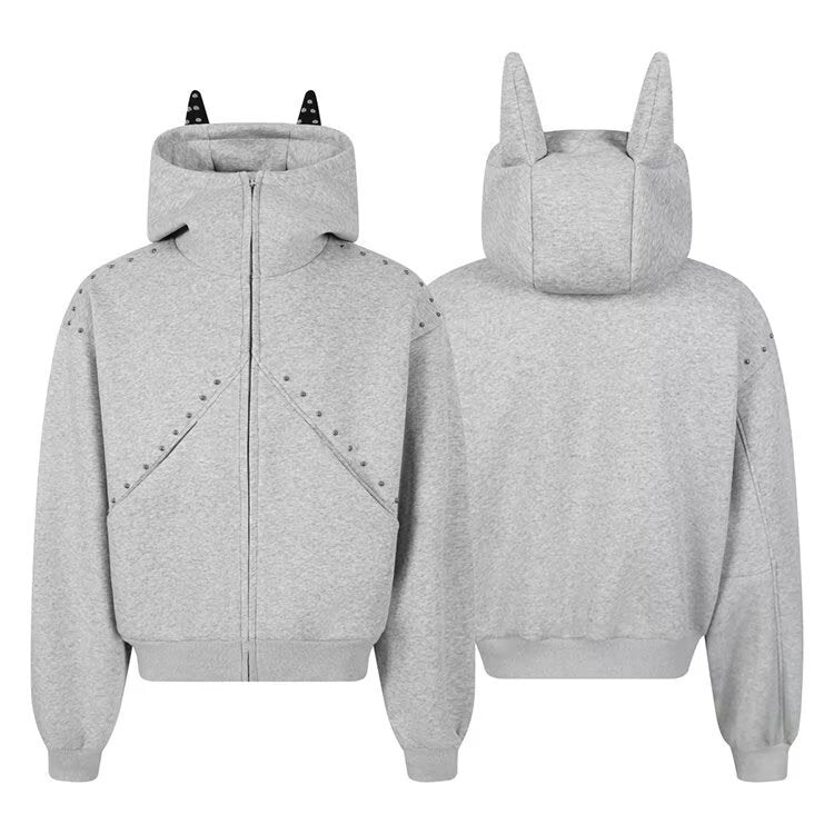 Unisex Zip-Up Hoodie with Doberman Ear Design