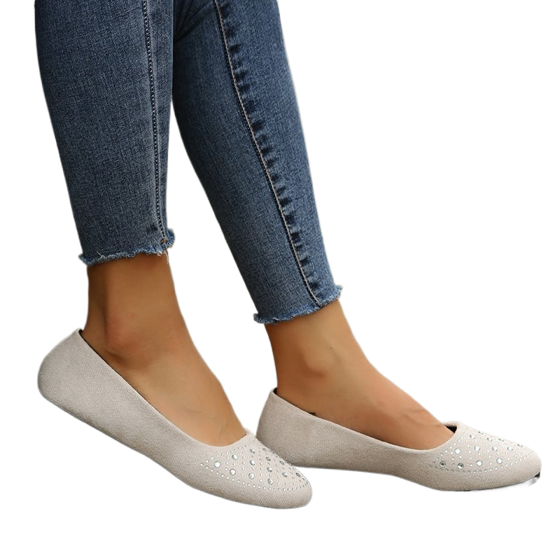 European American Style Flat heeled Shoes Low cut Mother's Shoes for Plus size Women Round-toe Rhinestone adorned Single Shoes