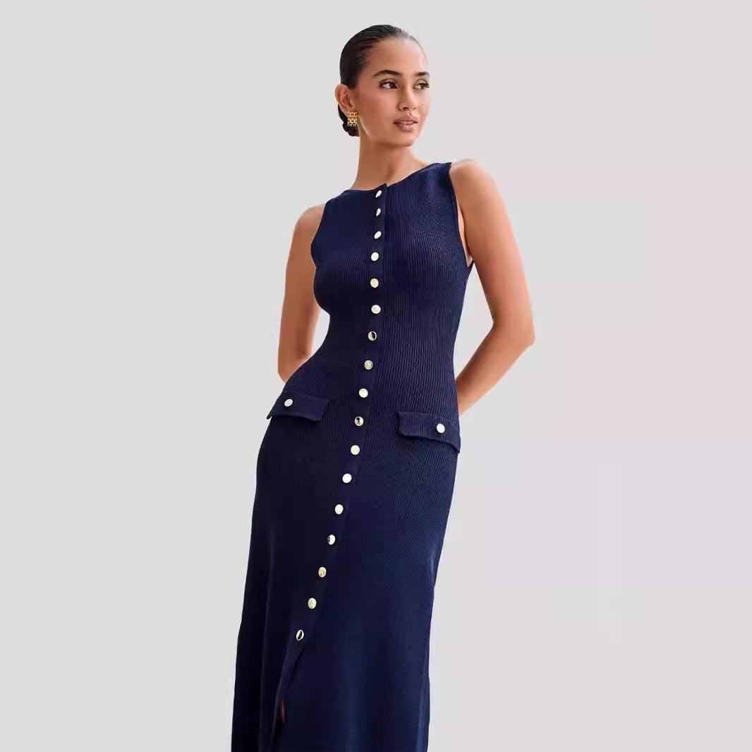 2024 Summer New Sleeveless Round Neck Slim Knitted Dress