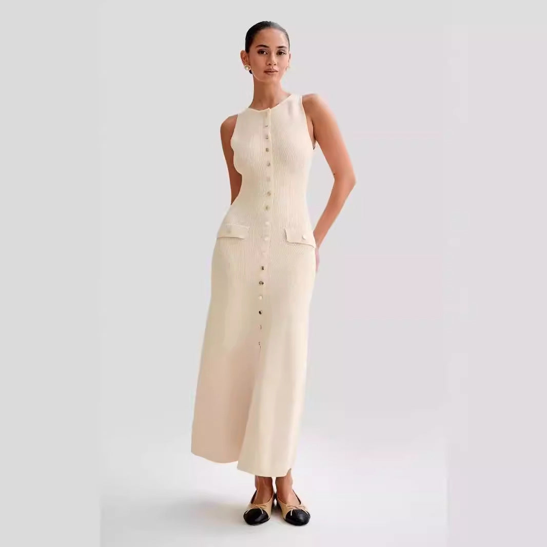 2024 Summer New Sleeveless Round Neck Slim Knitted Dress