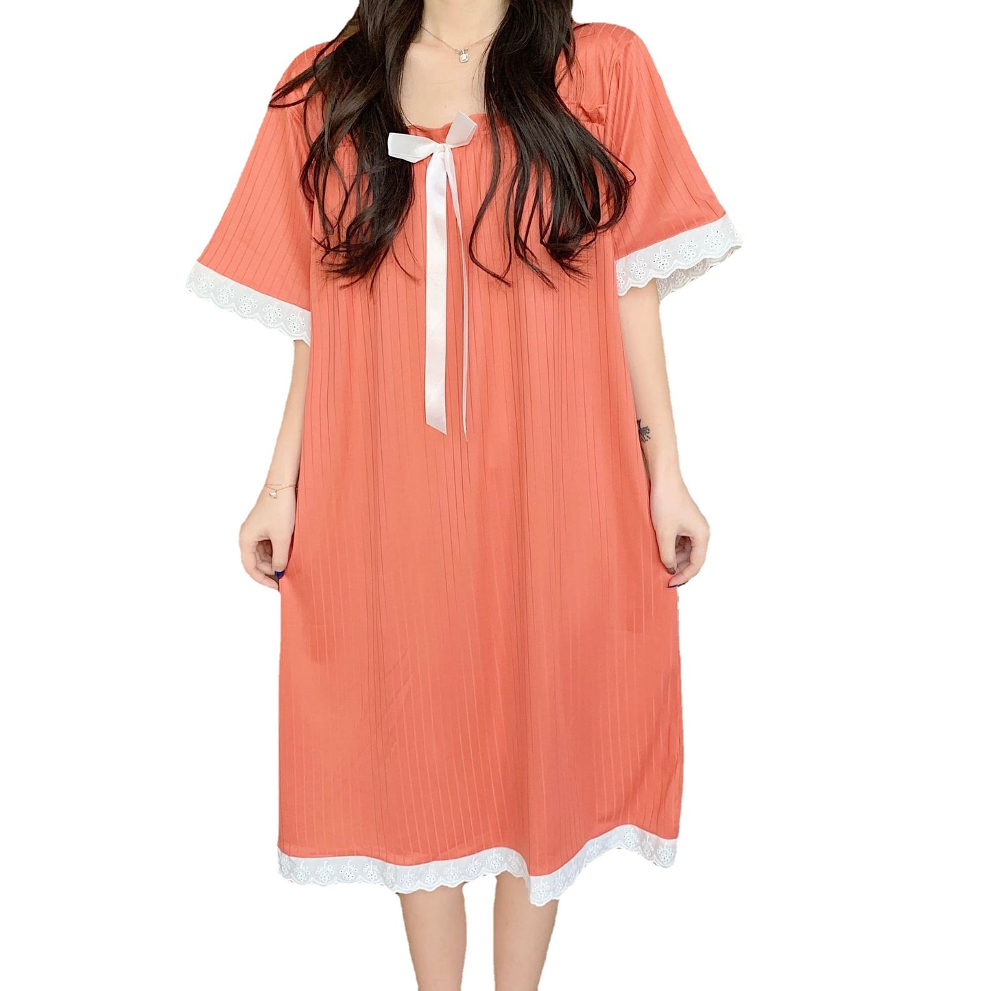 Summer long short-sleeved nightgown