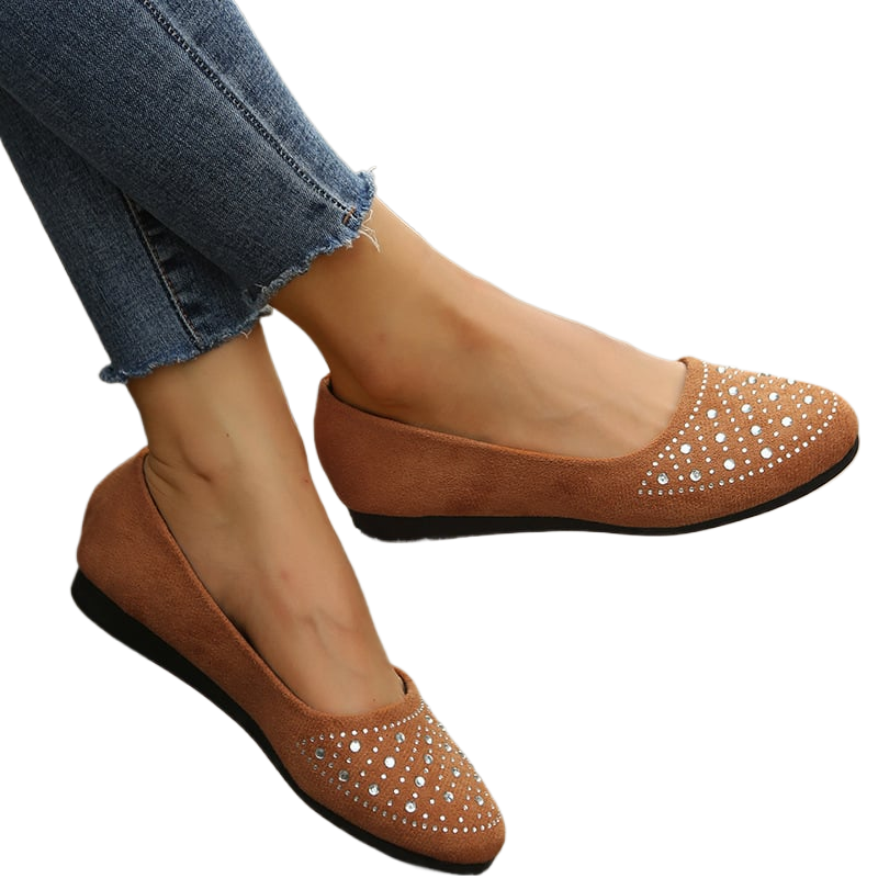 European American Style Flat heeled Shoes Low cut Mother's Shoes for Plus size Women Round-toe Rhinestone adorned Single Shoes