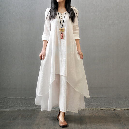 large swing linen dress loose long sleeve cotton linen
