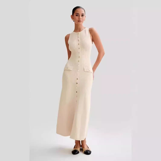 2024 Summer New Sleeveless Round Neck Slim Knitted Dress