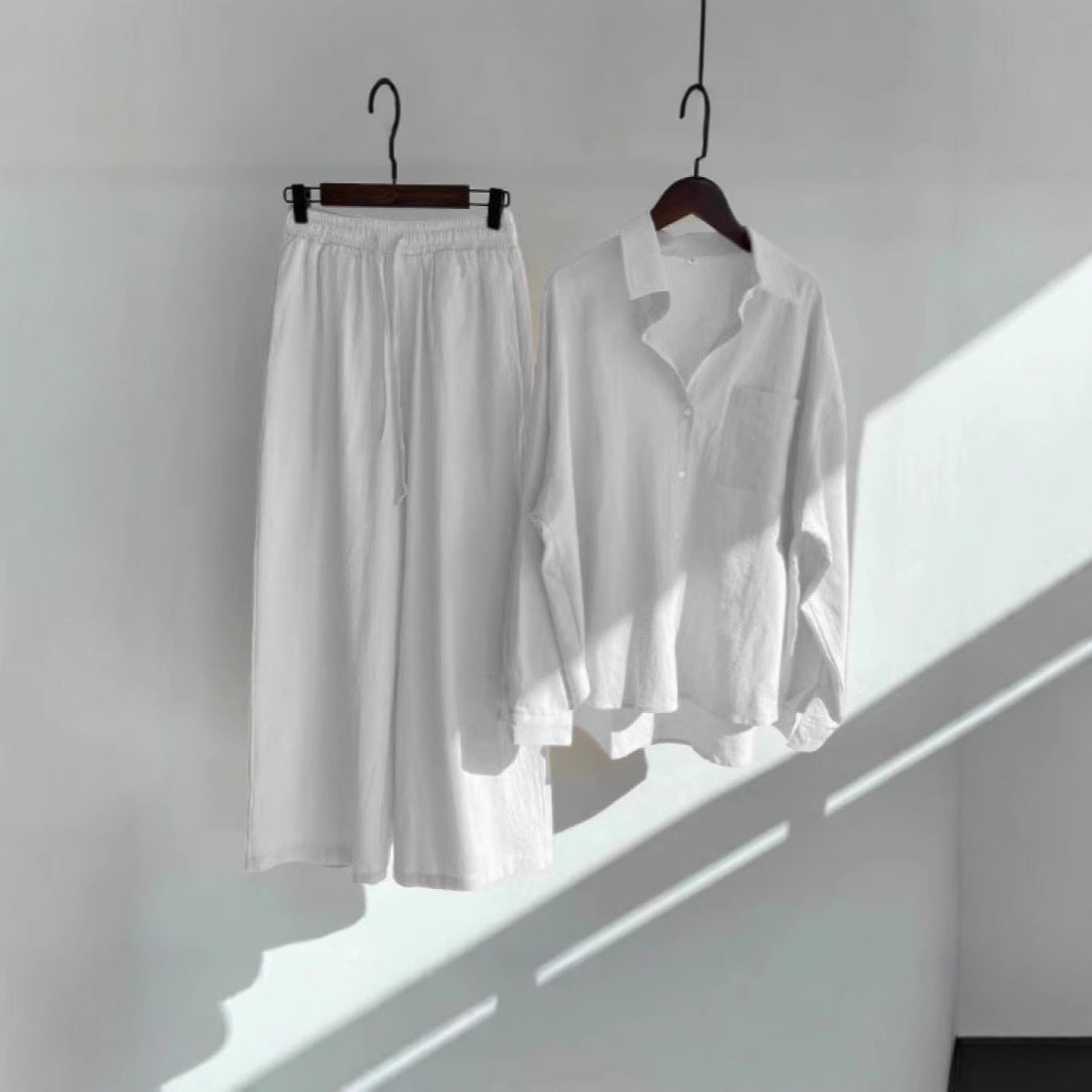 Long-sleeved shirt set for large-sized women's wear