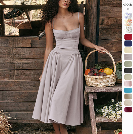 Skirt New Arrival  Retro Long Skirt Palace Style Dopamine Wear with Sling for dress Women