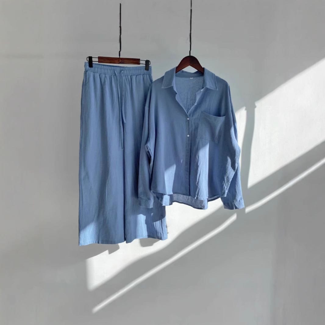 Long-sleeved shirt set for large-sized women's wear