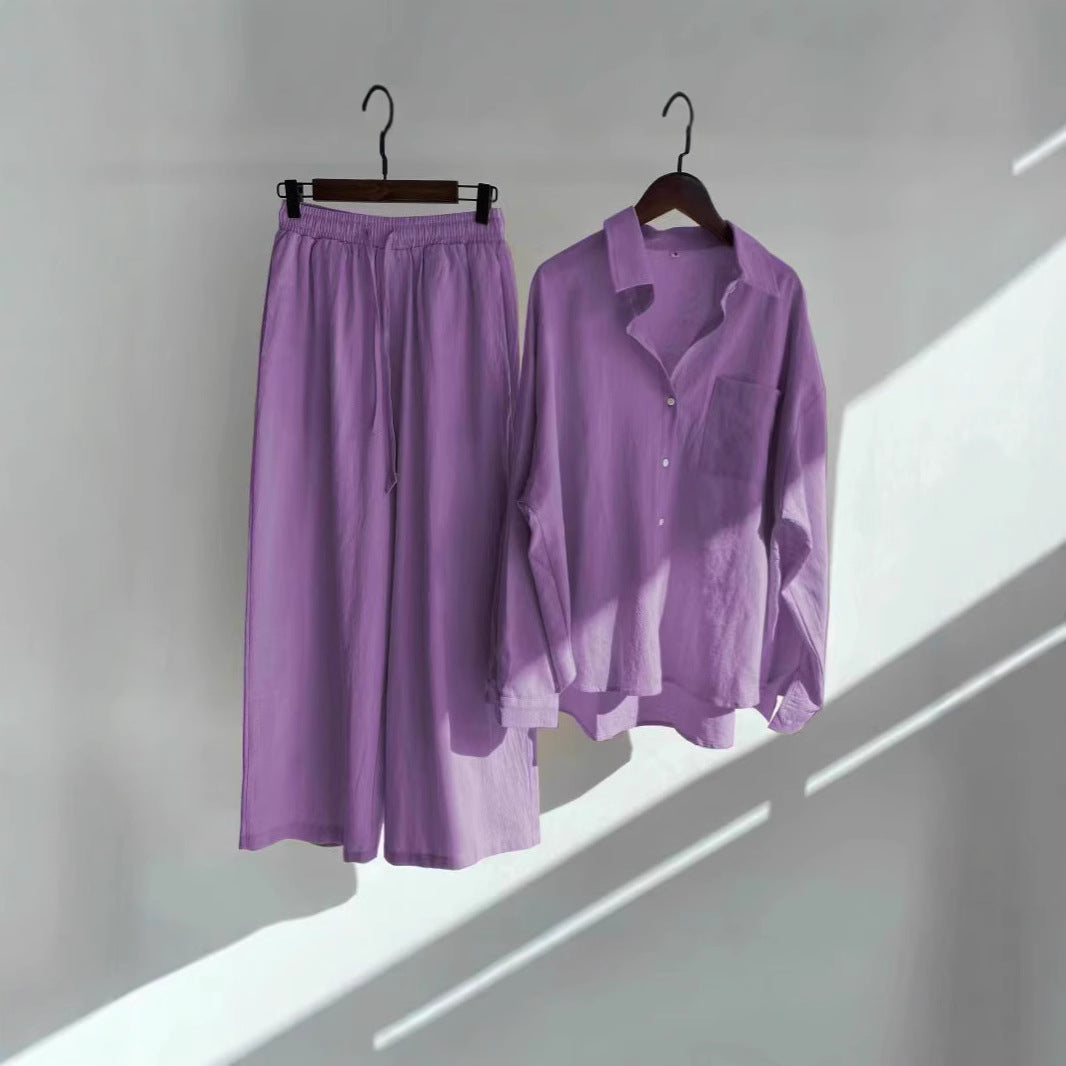 Long-sleeved shirt set for large-sized women's wear