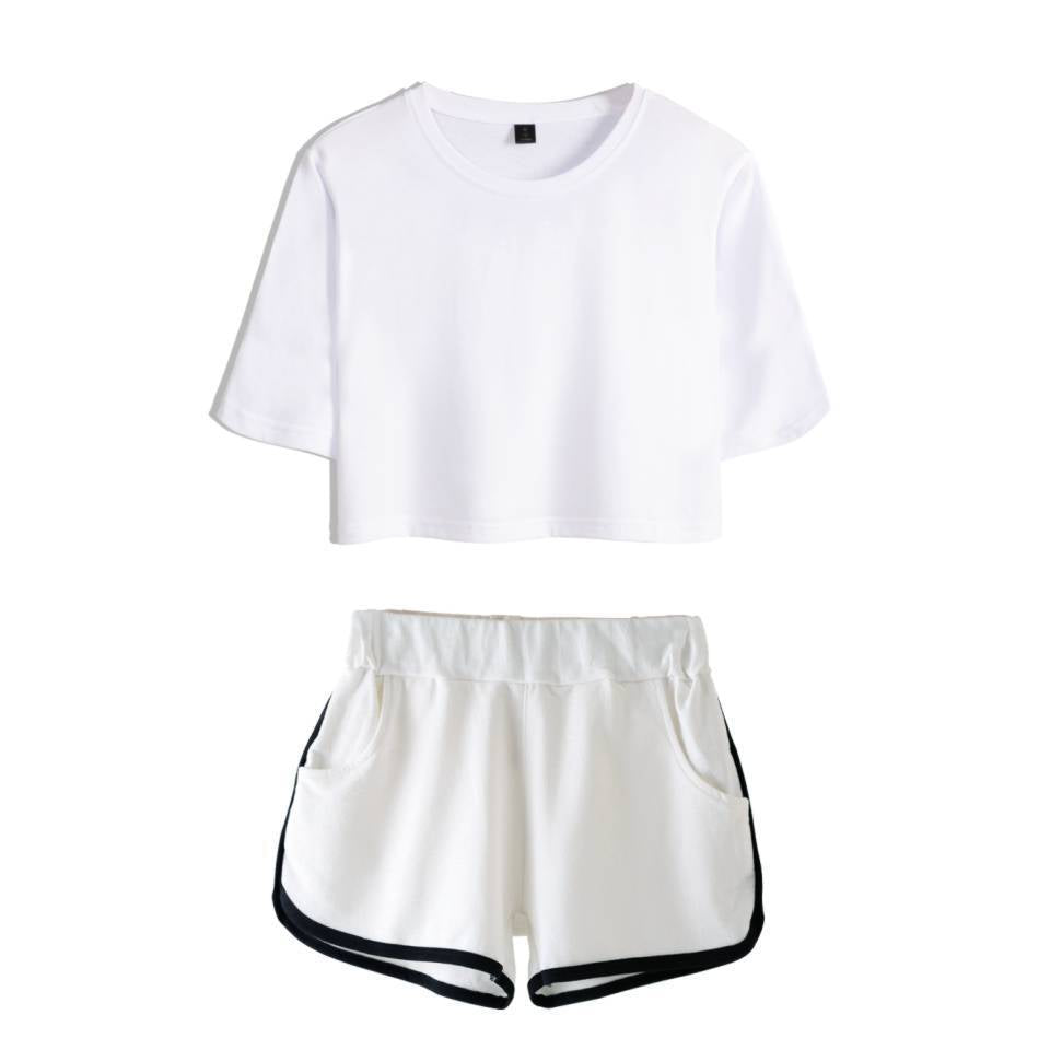 Summer Dance Costume Set Navel Short-sleeved T-shirt Solid Color Shorts Set