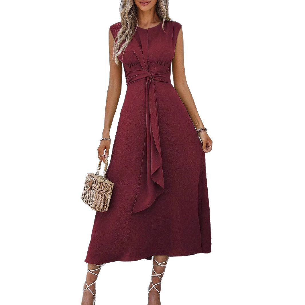 Sleeveless A-Line Dress with Waist Tie