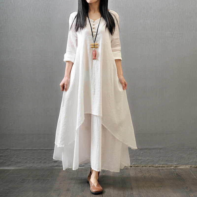large swing linen dress loose long sleeve cotton linen