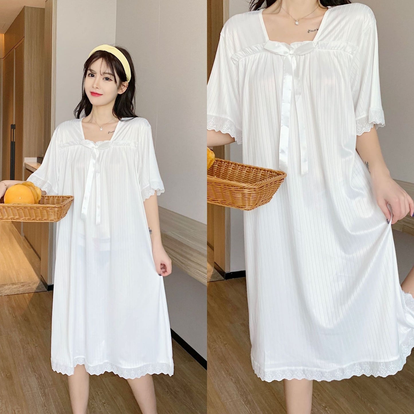 Summer long short-sleeved nightgown