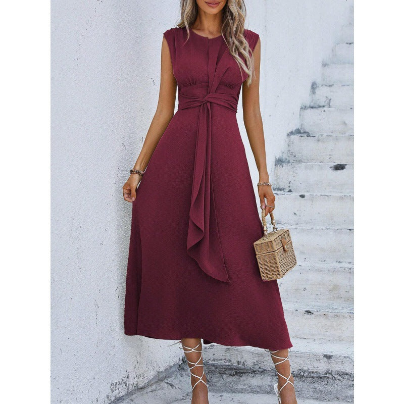 Sleeveless A-Line Dress with Waist Tie