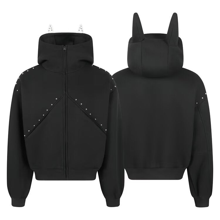 Unisex Zip-Up Hoodie with Doberman Ear Design