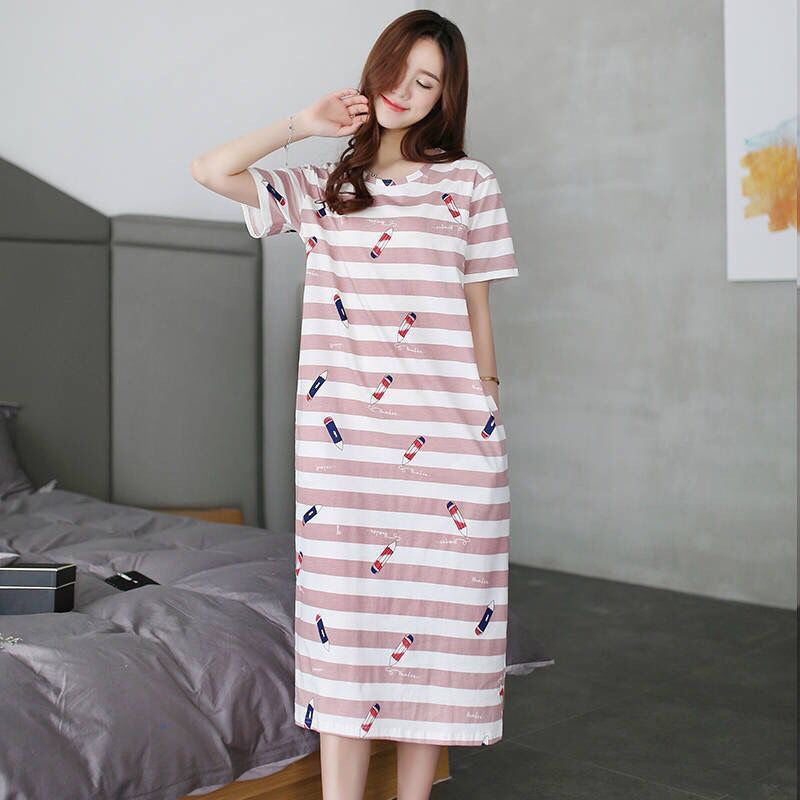 Cute Cartoon Short-Sleeve Nightdress ? Loose Korean-Style Homewear for Women & Maternity