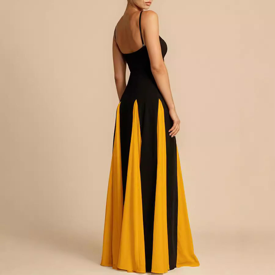 A halter dress with a large skirt hem