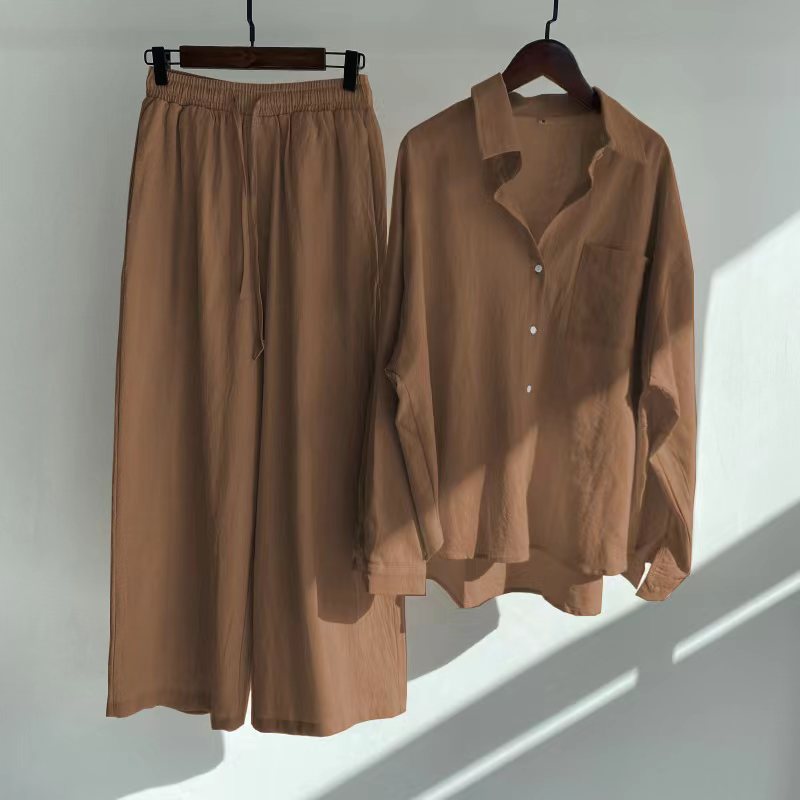 Long-sleeved shirt set for large-sized women's wear