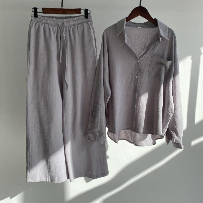 Long-sleeved shirt set for large-sized women's wear