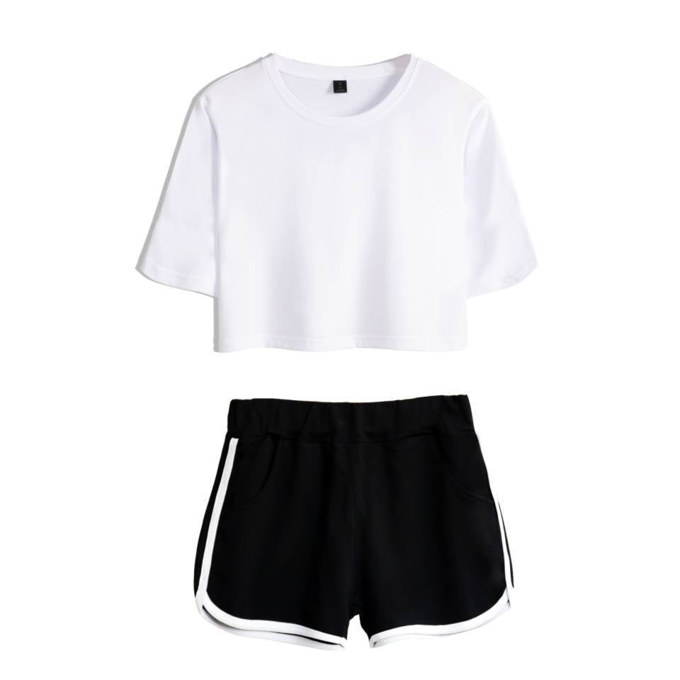 Summer Dance Costume Set Navel Short-sleeved T-shirt Solid Color Shorts Set