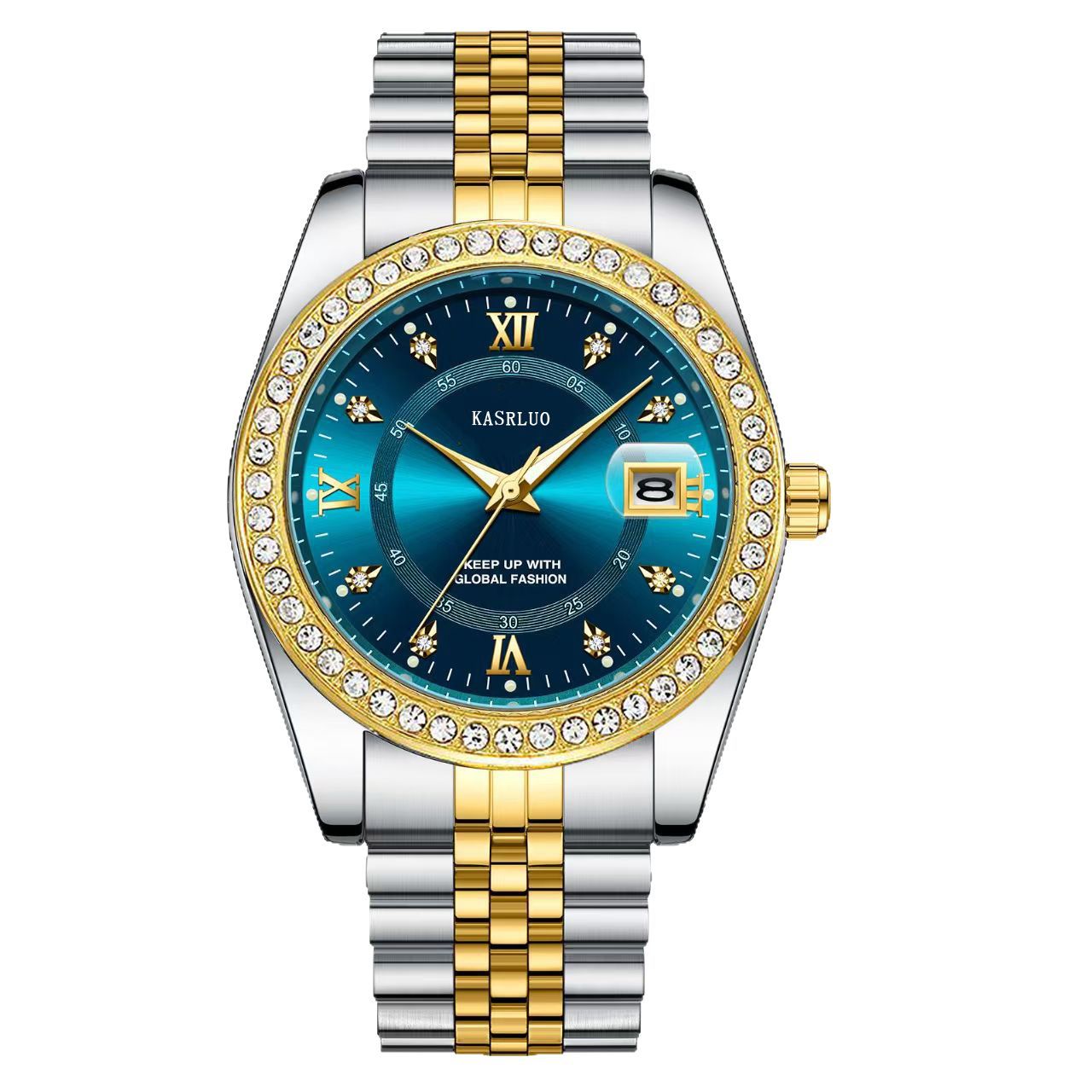 2025 New Roman Numerals Diamond Calendar Steel Band Watch Luminous Waterproof High Color Value Watch Cross-border Hot Sale