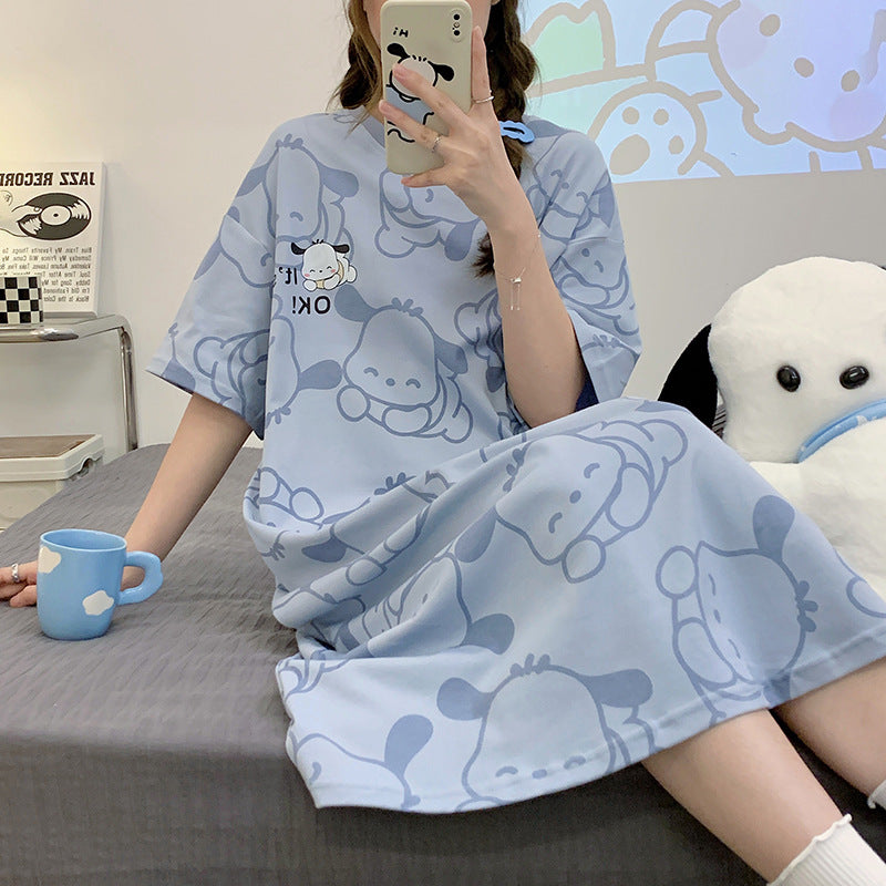 Nightgown Women's Summer Thin Fabric Cartoon Cute Girl Kids Student dress Pregnant Women's Summer Loose Pajamas