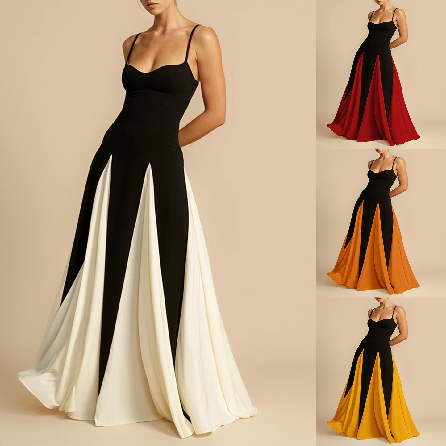 A halter dress with a large skirt hem