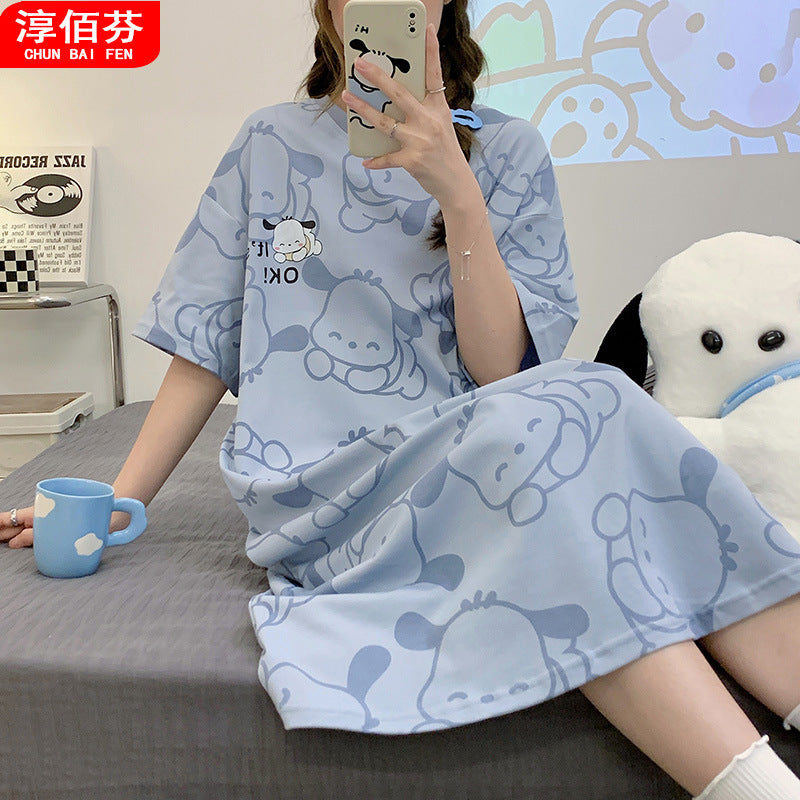 Nightgown Women's Summer Thin Fabric Cartoon Cute Girl Kids Student dress Pregnant Women's Summer Loose Pajamas