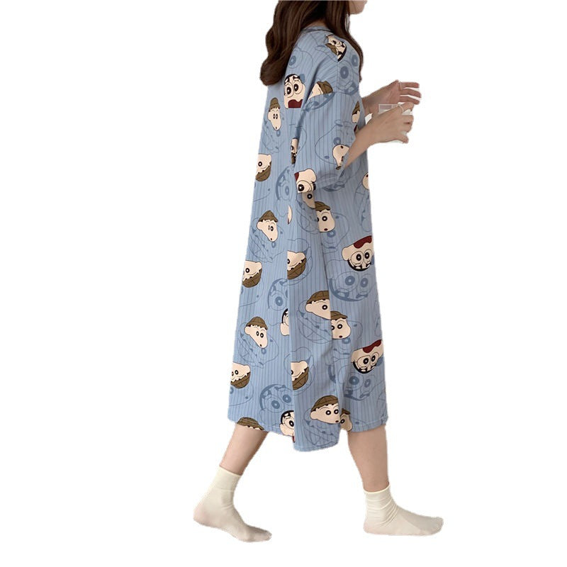 Cute Cartoon Short-Sleeve Nightdress ? Loose Korean-Style Homewear for Women & Maternity