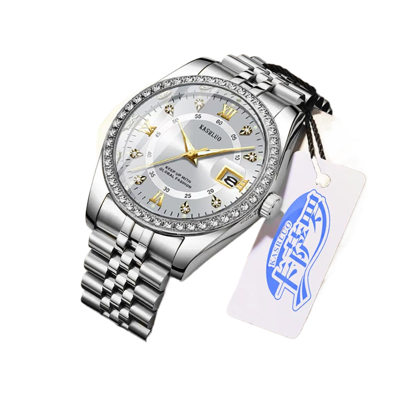 2025 New Roman Numerals Diamond Calendar Steel Band Watch Luminous Waterproof High Color Value Watch Cross-border Hot Sale