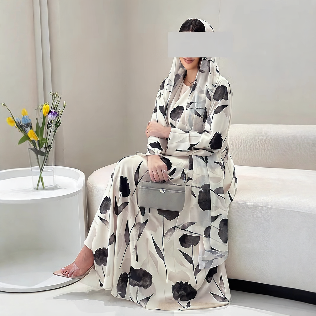 Long-sleeved printed robe with headscarf