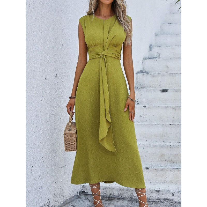Sleeveless A-Line Dress with Waist Tie