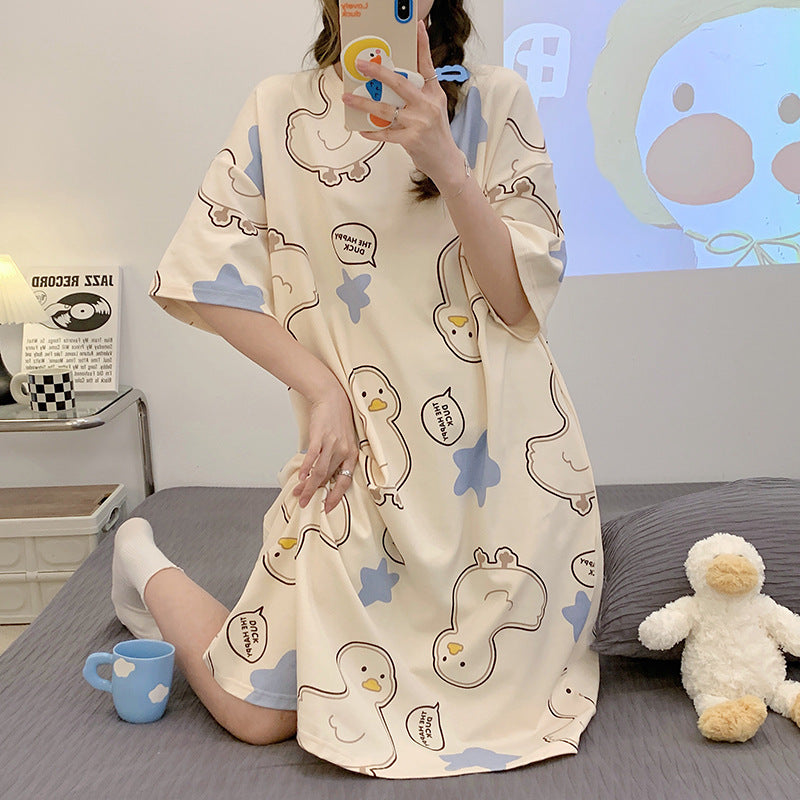 Nightgown Women's Summer Thin Fabric Cartoon Cute Girl Kids Student dress Pregnant Women's Summer Loose Pajamas