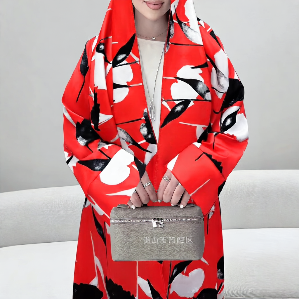 Long-sleeved printed robe with headscarf