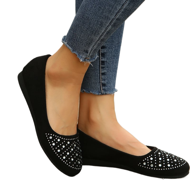 European American Style Flat heeled Shoes Low cut Mother's Shoes for Plus size Women Round-toe Rhinestone adorned Single Shoes