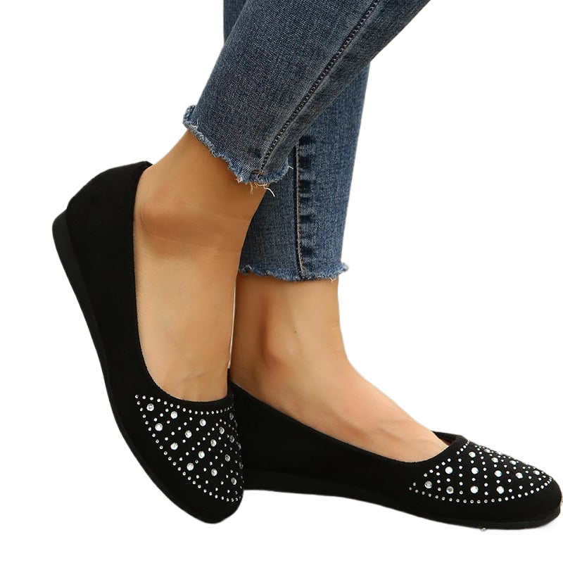 European American Style Flat heeled Shoes Low cut Mother's Shoes for Plus size Women Round-toe Rhinestone adorned Single Shoes