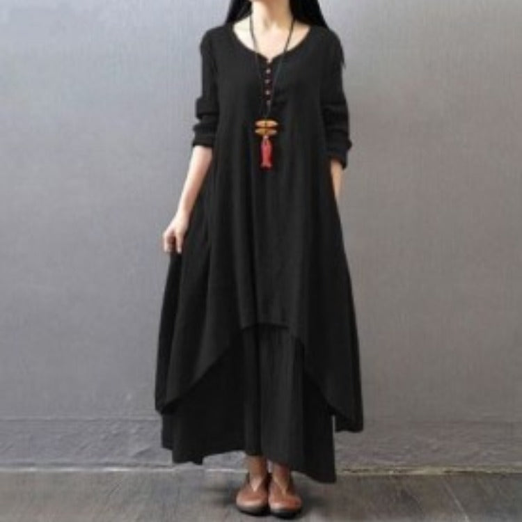 large swing linen dress loose long sleeve cotton linen